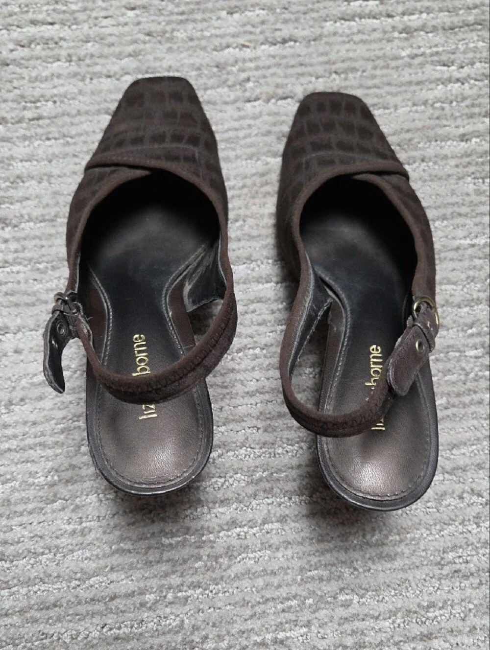 Liz Claiborne Dark Brown Fabric Slingback Heels